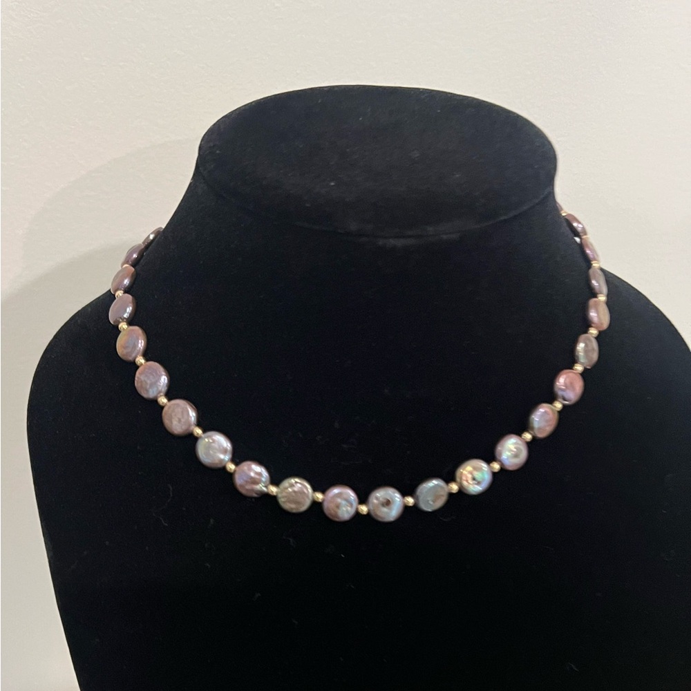 14K FIC Peacock -Coin Pearl Choker Necklace